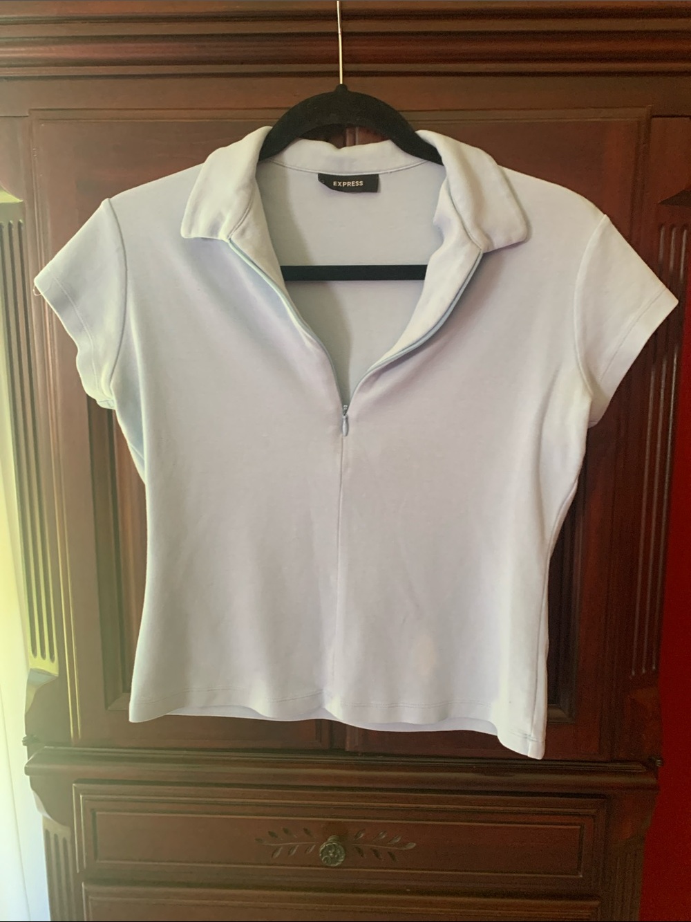 Express Baby Blue Short Sleeve Zip Polo Tee